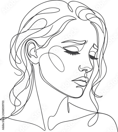 Foto Woman Face Line Art Portrait, Minimalist Illustration