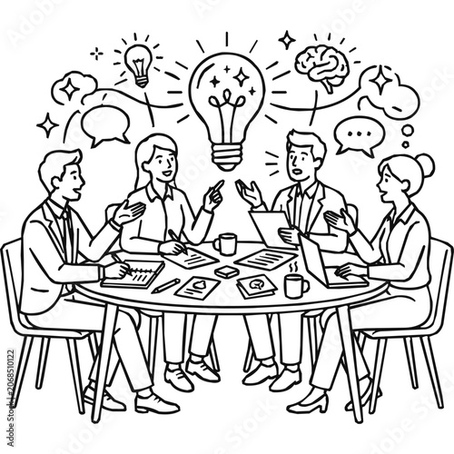 Collaborative Brainstorming and Innovation Meeting with a Professional Teamwork Environment for Creative Idea Generation in a Business Office
