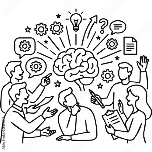 Idea - Business Team Participating in a Brainstorming Session to Spark Creativity, Innovation, and Collaboration for Collective Intelligence
