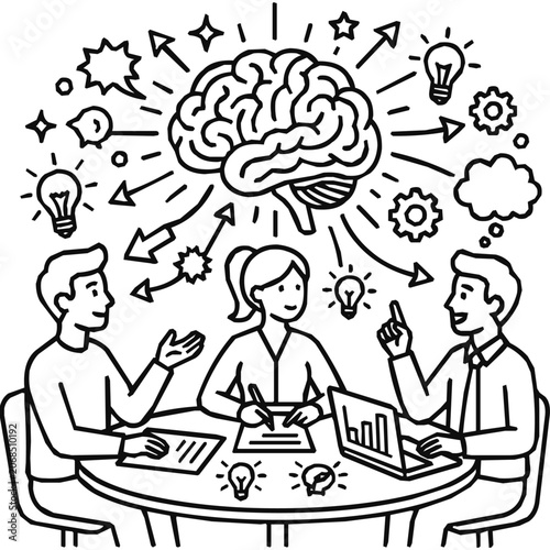 Creativity, innovation - Collaborative Business Teamwork and Brainstorming Session for Creative Idea Generation and Innovative Problem Solving in