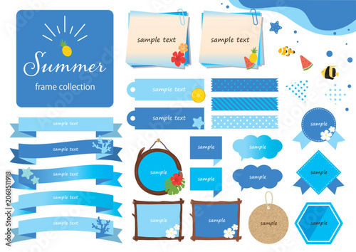 Blue Summer Labels and Ribbons Collection