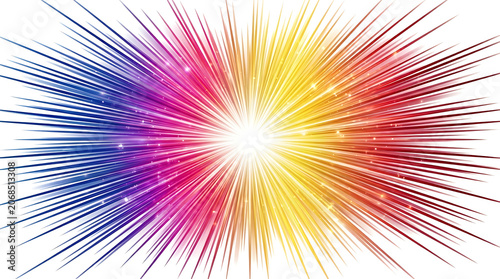 Vibrant Burst of Rainbow Colors Radiating from a Central Point Creating an Abstract Explosion of Light and Energy