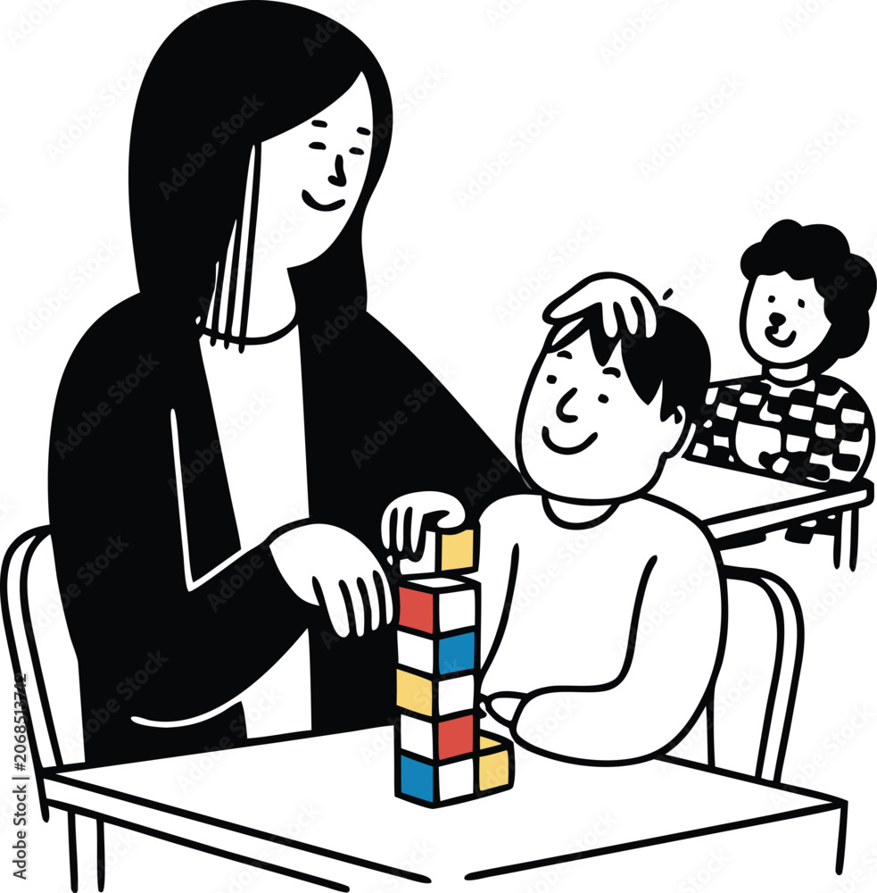 Fototapeta premium Female Teacher Assisting Boy Student with Autism in Special Education