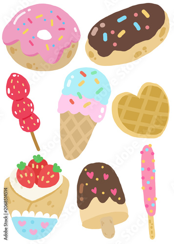 Hand Drawn Assorted Dessert Collection with Cute Sweet Treat Illustrations