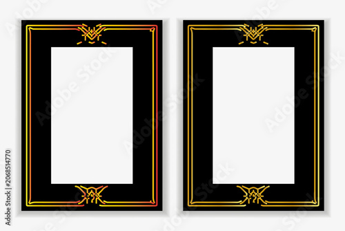 Elegant Art Deco Gold Frame Border on Black Background with Vintage Geometric Ornament