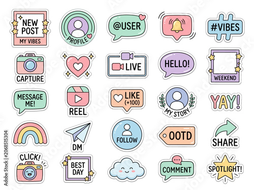 Social Media Icons Sticker Set.