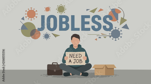 Canvastavla Jobless man holds 'Need a Job' sign, unemployment crisis illustration