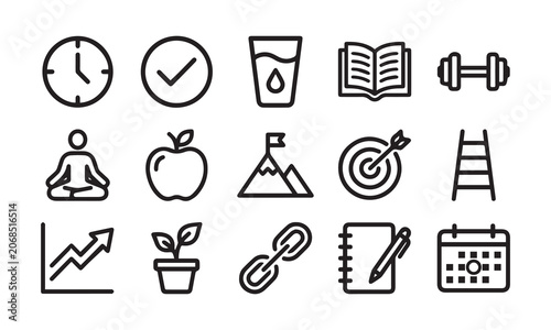 Fotografie Daily habit tracker icons for personal growth and holistic wellness achievement