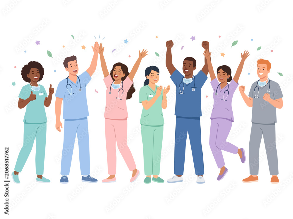 Obraz premium Diverse medical team celebrating.