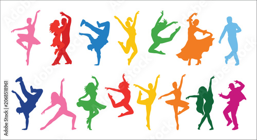 Foto Collection Of Dancer Silhouettes In Various Poses Colorful Vector Illustration O