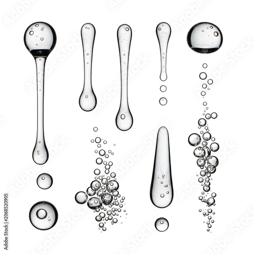 Set of clean water drops and liquid splash elements
