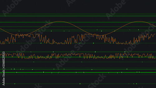 Abstract Digital Data Visualization Background with Green Grid Lines and Orange Analytics Wave