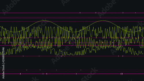 Neon Data Visualization Background with Lime Green Waveforms and Magenta Grid