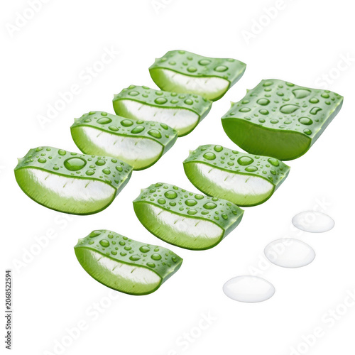 Fresh sliced green aloe vera plant pieces