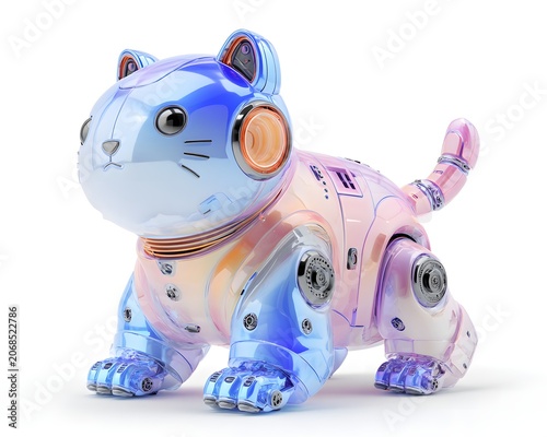Futuristic Robotic Cat with Transparent Shell and Colorful Accents