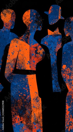 A minimalist-style illustration, Has a strong style, There are human figures of all ages and genders