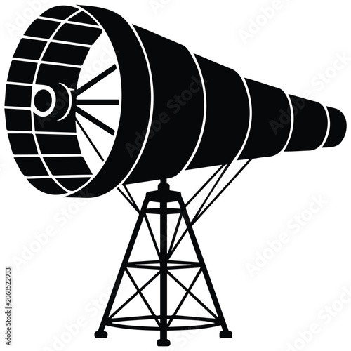 фотографія Large scientific radio telescope silhouette on tripod mounting stand