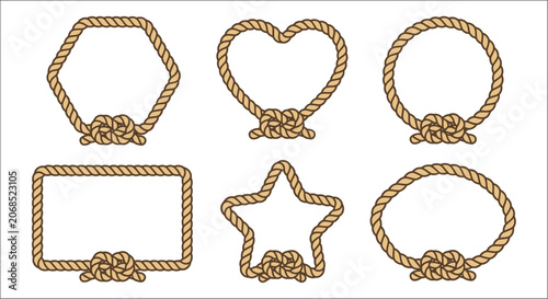 Schilderij op canvas Rope shapes in a vector illustration featuring heart star and square designs cor