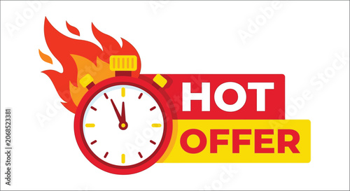 Photos Stopwatch with flames and a hot offer sign a colorful vector illustration timer