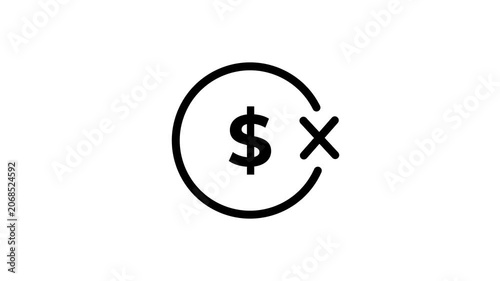 Animated dollar sign with checkmark and cross financial transaction success and failure concepts money