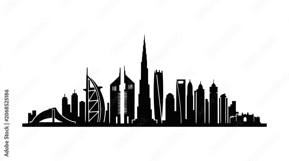 Fototapeta premium Dubai Skyline Silhouette - Modern Cityscape Vector Art