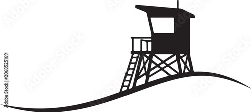 Black silhouette of a lifeguard tower on a hill landscape