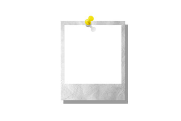 Photo card attached with a push pin isolated on a transparent background.