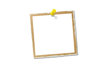 Photo card attached with a push pin isolated on a transparent background.