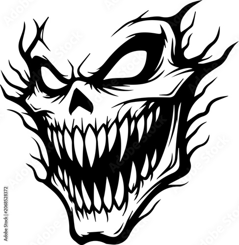 Aggressive Evil Skull with Sharp Teeth Vector Illustration
