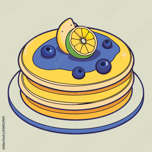 Yummy yellow cake with blueberries and lemon.