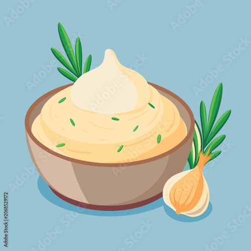 Creamy mashed potatoes with herbs and garlic.