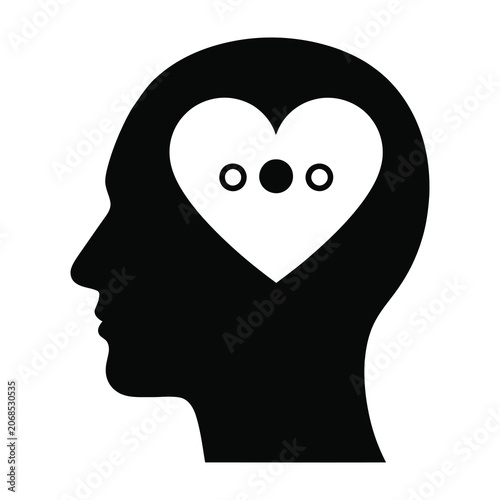 Black silhouette heart shaped head with eyes