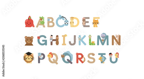 Photography Playful alphabet letters with cute animal characters