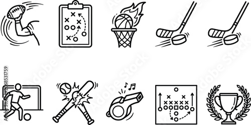 фотографія Sports Game Tournament and Team Strategy Coaching Plan Icon Set for Championship