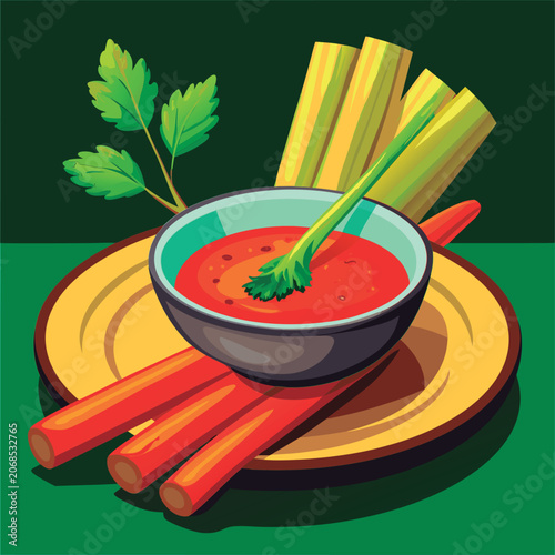 Colorful soup with celery and carrots.