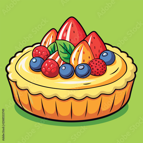 Colorful fruit tart with a sweet design.