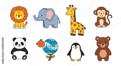 Canvas Print Cute cartoon zoo and safari animals collection