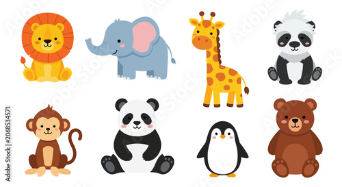 Canvas Print Adorable baby animals sitting in a friendly character set