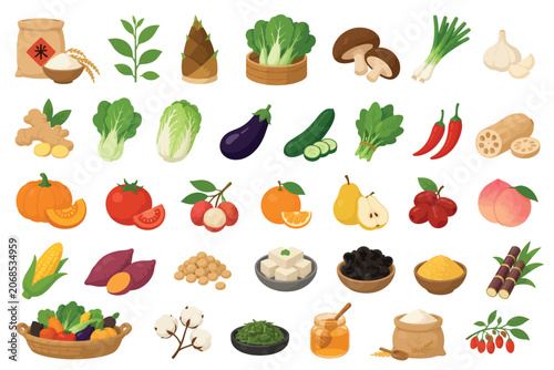 Vsai asian vegetables fruits and staple food products collection