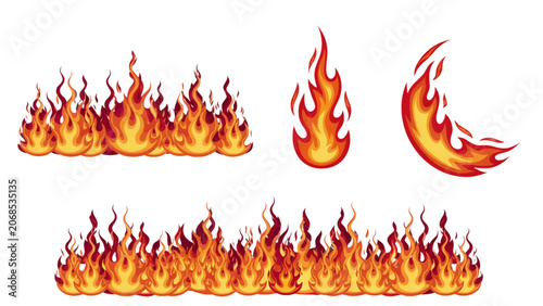 Fotografie Bright orange and red fiery flames burning with intense heat