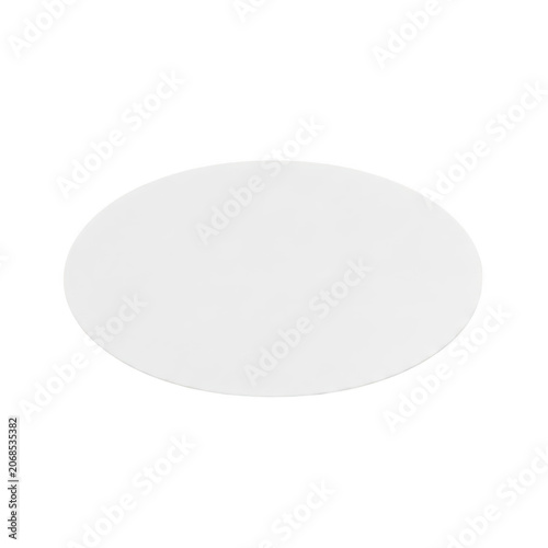 Blank white oval adhesive sticker label presented on transparent background
