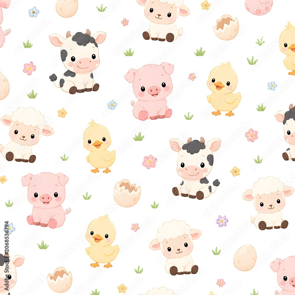 Obraz premium Cute Baby Farm Animals Seamless Pattern for Children Nursery Design