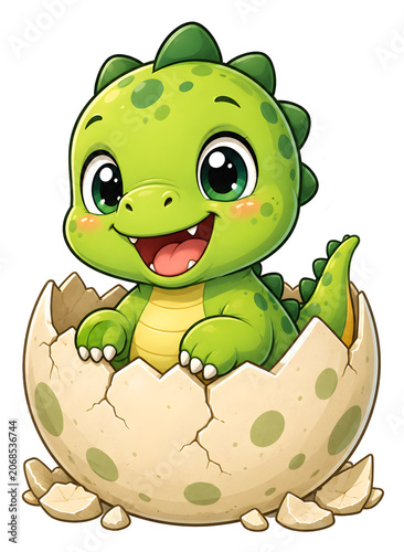 Cute Green Baby Dinosaur Hatching Sticker PNG