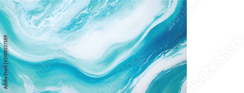 Tableau sur toile Artistic rendition of a blue wave with white foam, isolated on a clean white bac