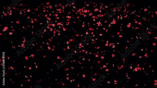 Falling Hearts Particle Animation on Transparent Background, Romantic Valentine's Day Overlay Motion Graphic, 4K Alpha Channel