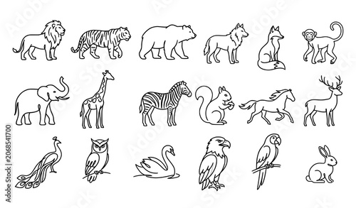 Canvas Print Wild Animal Outline Collection Featuring Mammals Birds and Safari Wildlife Speci