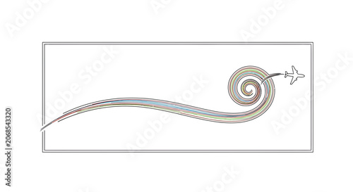 Airplane Trail Swirls into Colorful Abstract Spiral, Representing Journey and Destination