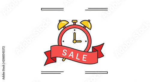 Alarm Clock With Sale Ribbon - Time for Shopping Discount Promotion