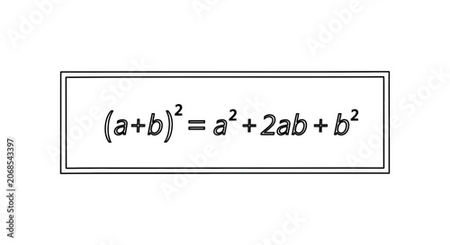 Algebraic identity (a+b)^2 = a^2 + 2ab + b^2 on a white background