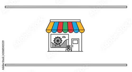 Amusement Park Ticket Booth with Ferris Wheel and Roller Coaster Illustration
